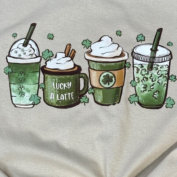St. Patrick’s Day Coffee Cups Tan Small Womens T-Shirt - Picture 2 of 5